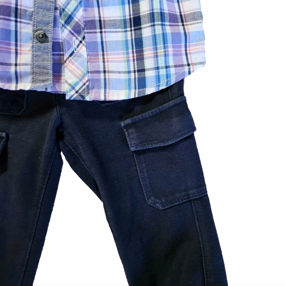 Old Navy 3 Piece Bundle 12-24 Months Soft Cargo Joggers Plaid Shirt & Cardigan - Picture 4 of 8